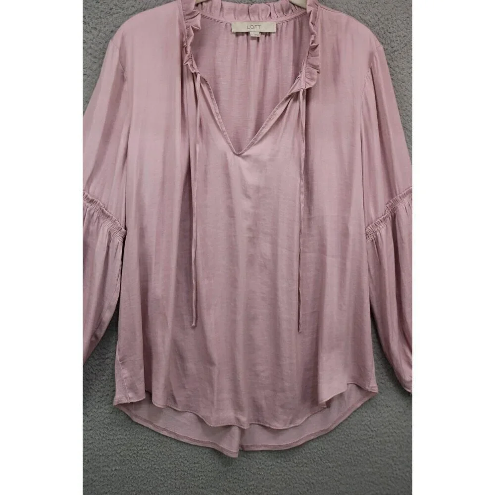Loft Long Puff Sleeves Silky Tunic-Size Large-Rayon